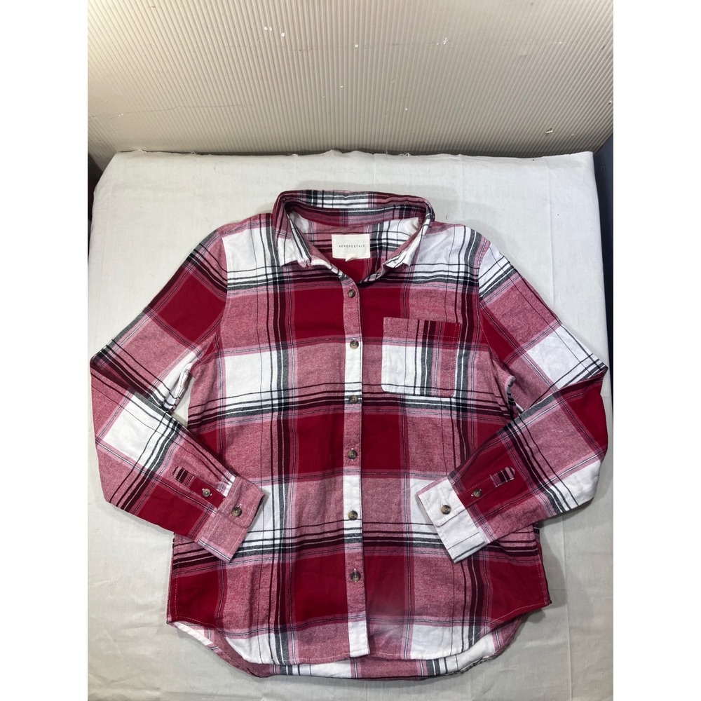 Aeropostale Womens Red Plaid Flannel Shirt Long Sleeve Button Down Size L